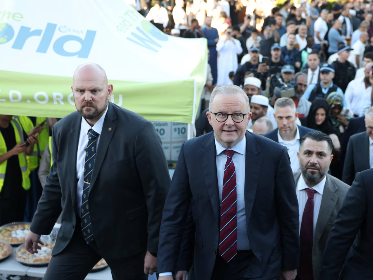 Australia’s Prime Minister Anthony Albanese arrives at Lakemba Mosque for Eid al-Fitr in Sydney, Australia, March 20, 2026. REUTERS