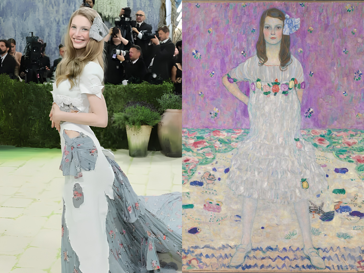 Hunter Scahfer in Prada (Reuters) inspired by Mäda Primavesi (Gustav Klimt)
