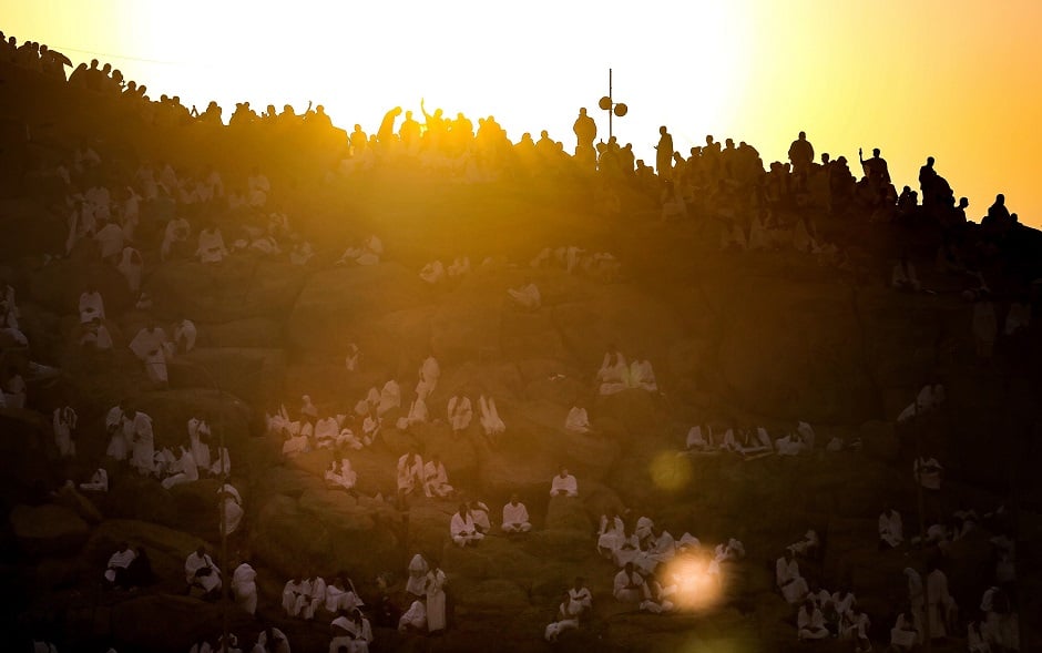 sunset on Mount Arafat marking the beginning of their journey to Muzdalifah PHOTO: AFP