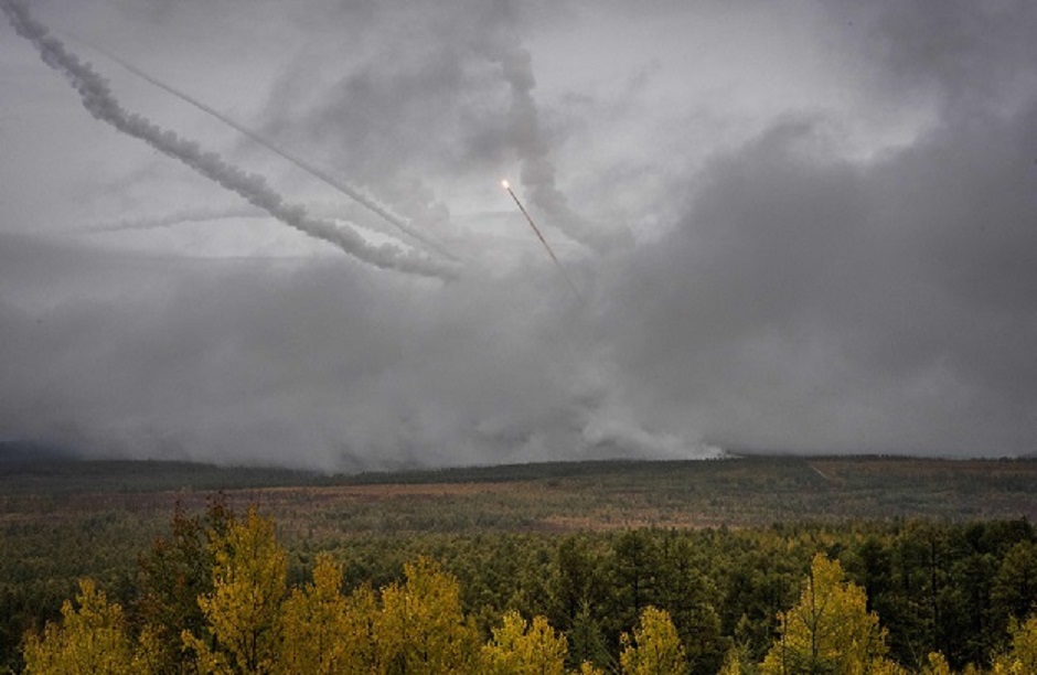 Russian Army fires missiles during the Vostok-2018 (East-2018) military drills at Telemba training ground, some 130 km north of the Siberian city of Chita, on September 12, 2018