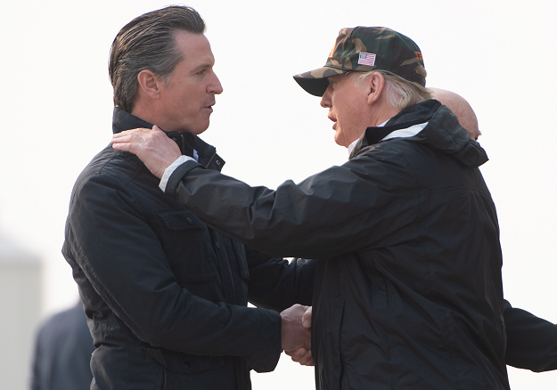 US President Donald Trump greets California Governor-elect Gavin Newsom. PHOTO: AFP