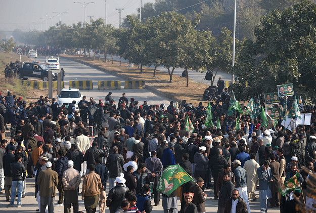 PML-N protesters near the accountability court. -AFP