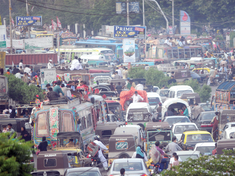 traffic jam at numaish chowrangi caused people a lot of problems as they were stuck for hours photo mohammad noman express