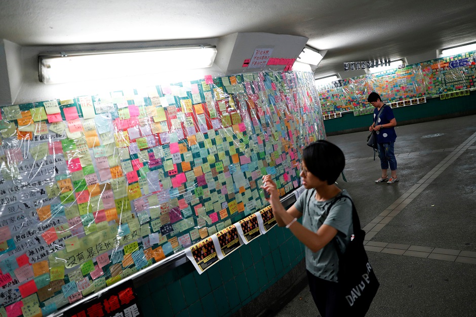 Notes against the proposed extradition bill are seen Tai Po, in the northern part of the New Territories of Hong Kong:REUTERS