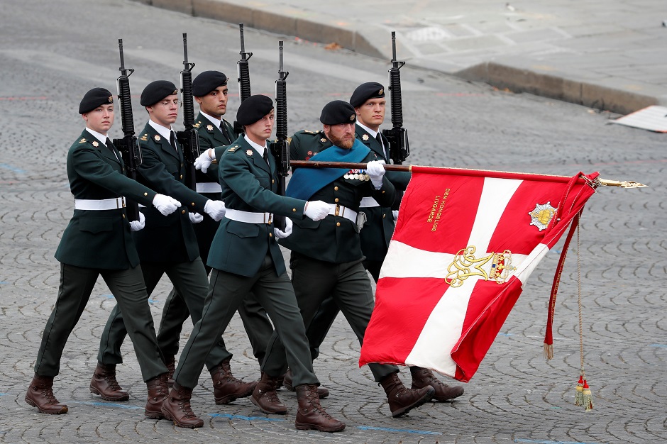 Soldiers from Denmark march during the traditional Bastille Day military parade on the Champs-Elysees Avenue in Paris : REUTERS