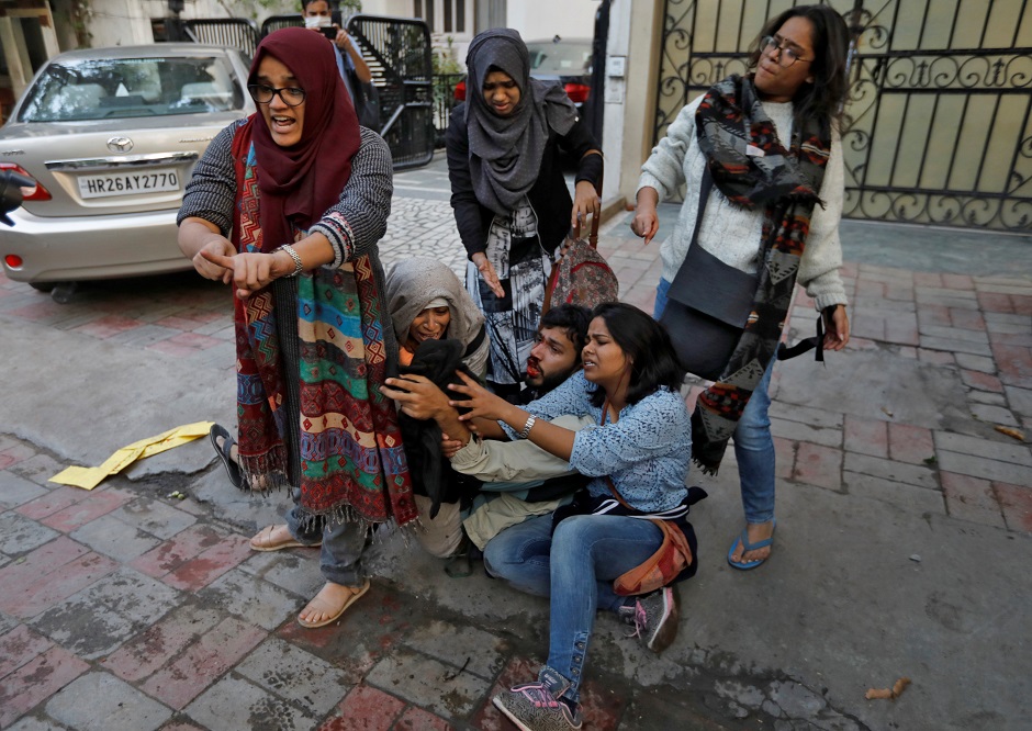  Demonstrators react during a protest against a new citizenship law, in New Delhi. PHOTO: REUTERS