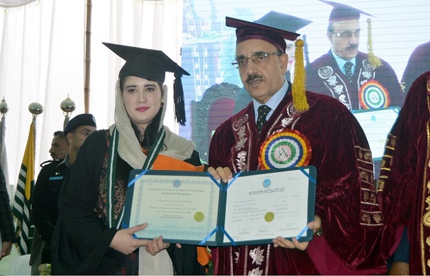 Azad Jammu and Kashmir (AJK) President Sardar Masood Khan addressing 17th Convocation of University of Azad Jammu and Kashmir (UJAK). PHOTO: ONLINE