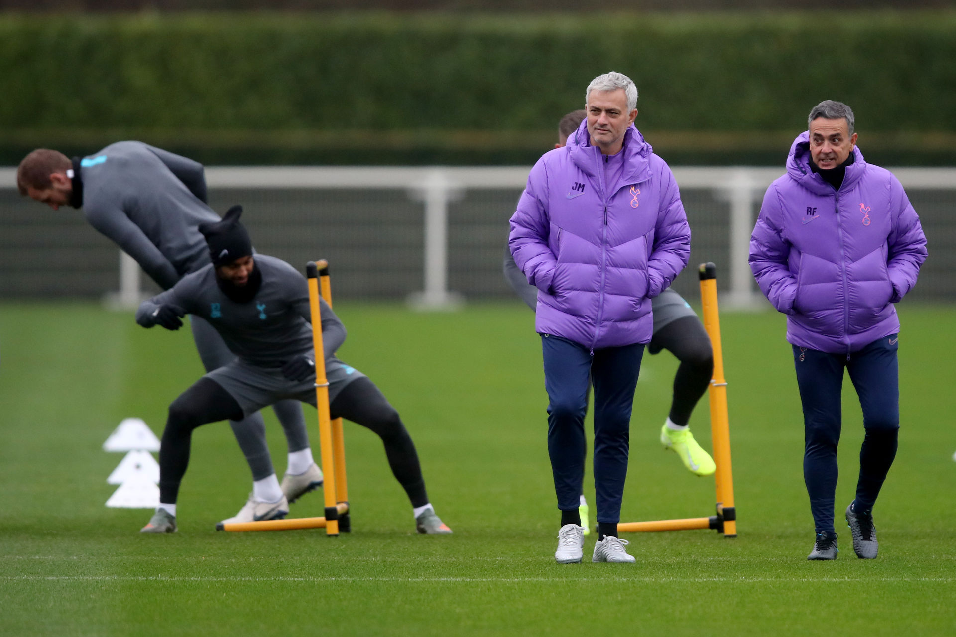 portuguese boss mourinho was pictured training with tanguy ndombele on hadley common while davinson sanchez and ryan sessegnon were seen running side by side in the same public park in north london photo afp