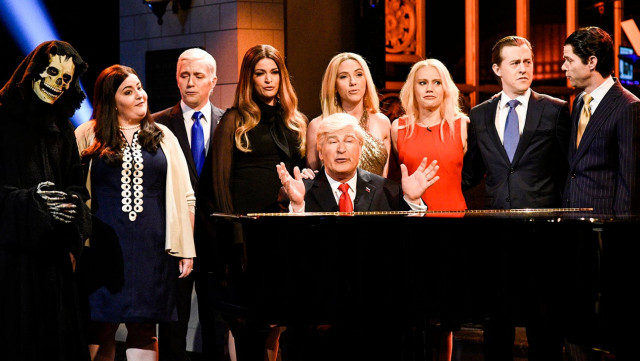 saturday night live quot dwayne johnson quot episode 1725 pictured l r advisor steve bannon aidy bryant as principal deputy white house press secretary sarah huckabee sanders beck bennett as vice president pence cecily strong as first lady melania trump alec baldwin as president donald j trump scarlett johansson as ivanka trump kate mckinnon as counselor to the president kellyanne conway alex moffat mikey day in quot hallelujah cold open quot in studio 8h on may 20 2017 photo by will heath nbc saturday night live quot dwayne johnson quot episode 1725 pictured l r advisor steve bannon aidy bryant as principal deputy white house press secretary sarah huckabee sanders beck bennett as vice president pence cecily strong as first lady melania trump alec baldwin as president donald j trump scarlett johansson as ivanka trump kate mckinnon as counselor to the president kellyanne conway alex moffat mikey day in quot hallelujah cold open quot in studio 8h on may 20 2017 photo by will heath nbc