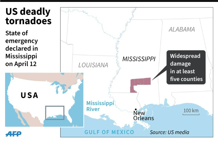 the mississippi emergency management agency reported that all six deaths occurred in the southern part of the state photo afp