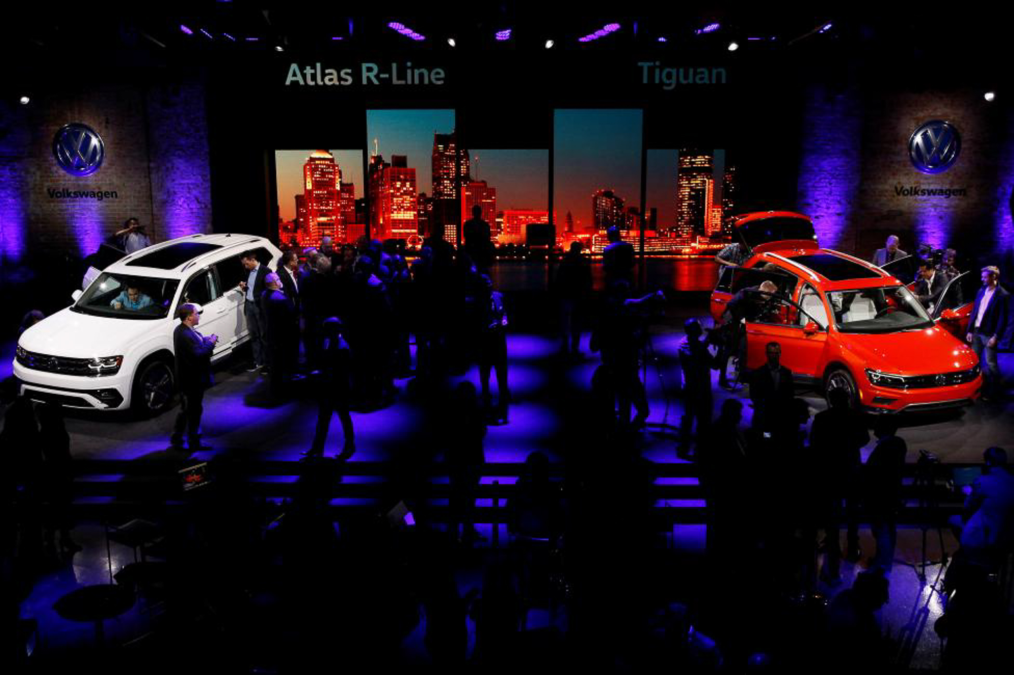 The 2018 Volkswagen Atlas (L) and Tiguan are unveiled. PHOTO: REUTERS