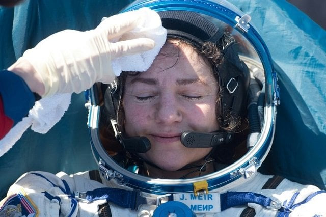 nasa astronaut jessica meir rests shortly after landing in kazakhstan photo afp nasa astronaut jessica meir rests shortly after landing in kazakhstan photo afp