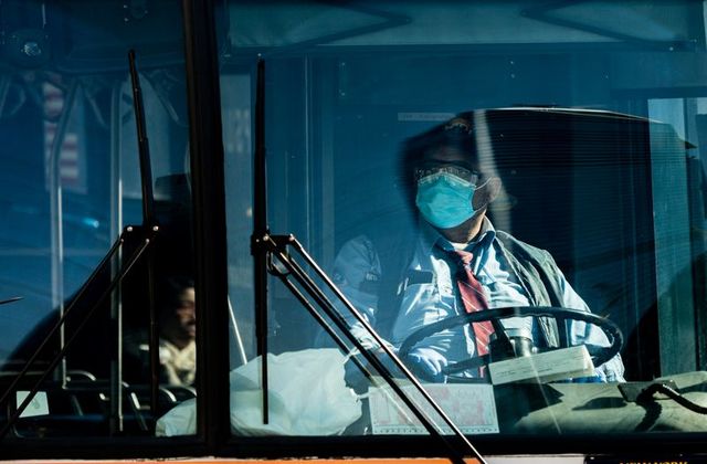 a bus driver wearing face masks is seen during the outbreak of the coronavirus disease covid 19 in new york city us april 17 2020 photo reuters