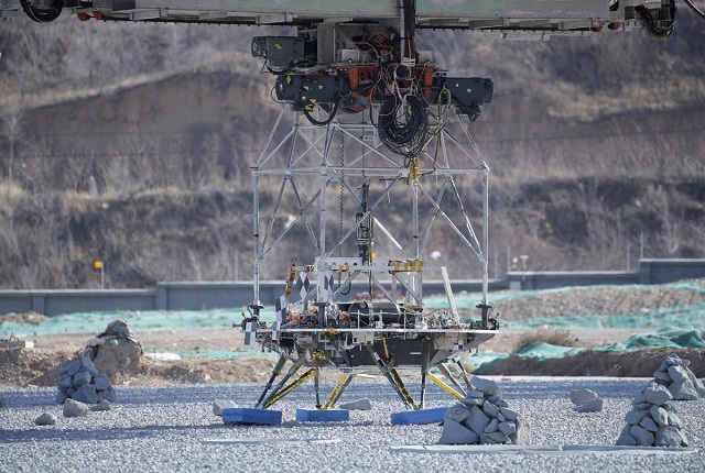 a lander for china 039 s mars mission is seen before a hovering and obstacle avoidance test at a test facility in huailai hebei province china november 14 2019 photo reuters