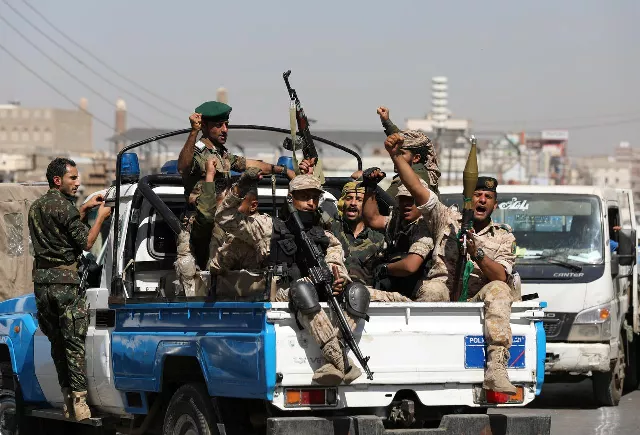houthi troops ride on the back of a police patrol truck after participating in a houthi gathering in sanaa yemen february 19 2020 photo reuters houthi troops ride on the back of a police patrol truck after participating in a houthi gathering in sanaa yemen february 19 2020 photo reuters