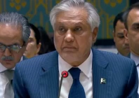 deputy prime minister and foreign minister ishaq dar addresses an open debate of the united nations security council in new york on tuesday screengrab