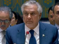 deputy prime minister and foreign minister ishaq dar addresses an open debate of the united nations security council in new york on tuesday screengrab