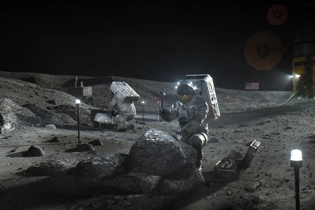 this illustration made available by nasa in april 2020 depicts artemis astronauts on the moon photo nasa