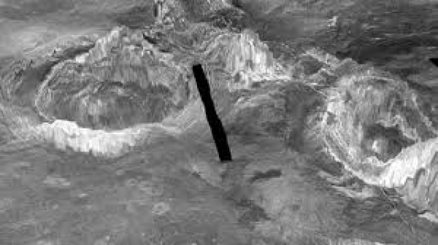 two coronae ring like structures formed when hot material from deep inside the planet rises through the mantle and erupts through the crust are observed on the surface of venus in a 3 d rendition provided to reuters july 20 2020 the one of the left named aramaiti is one of at least 37 coronae on venus showing recent geologic activity the black line represents a gap in data photo reuters two coronae ring like structures formed when hot material from deep inside the planet rises through the mantle and erupts through the crust are observed on the surface of venus in a 3 d rendition provided to reuters july 20 2020 the one of the left named aramaiti is one of at least 37 coronae on venus showing recent geologic activity the black line represents a gap in data photo reuters