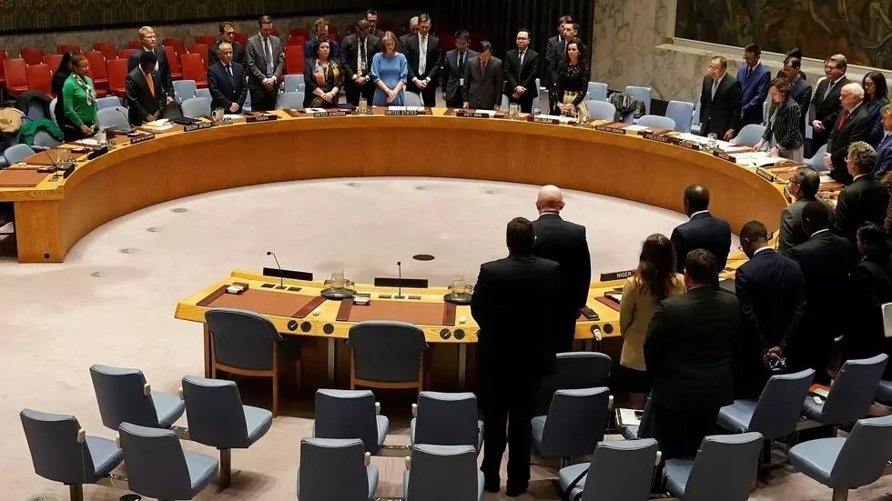 in this file photo members of the united nations security council are pictured at the beginning of a meeting about afghanistan at un headquarters in new york city us on march 10 2020 photo afp