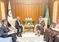deputy prime minister and foreign minister ishaq dar holds a meeting with saudi foreign minister prince faisal bin farhan on the sidelines of the oic cfms emergency session in jeddah on palestine photo courtesy ptv