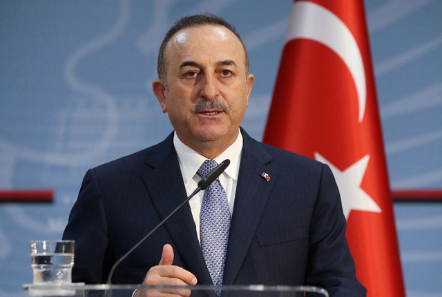 turkish foreign minister mevlut cavusoglu speaks during a news conference in tirana albania february 12 2020 photo afp