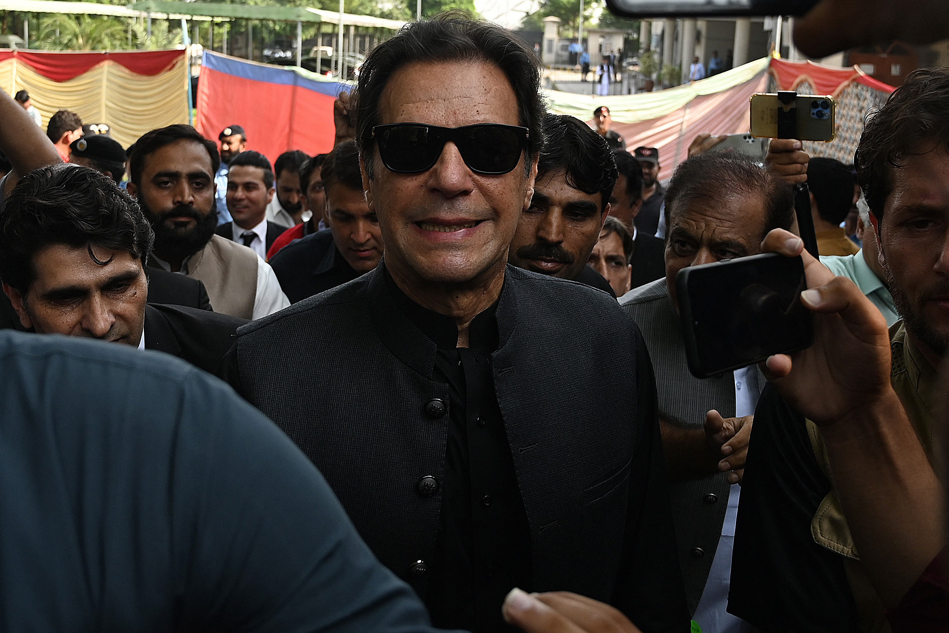 pti chief and former premier imran khan outside the courtroom after his indictment hearing at the islamabad high court on sept 22 2022 photo afp