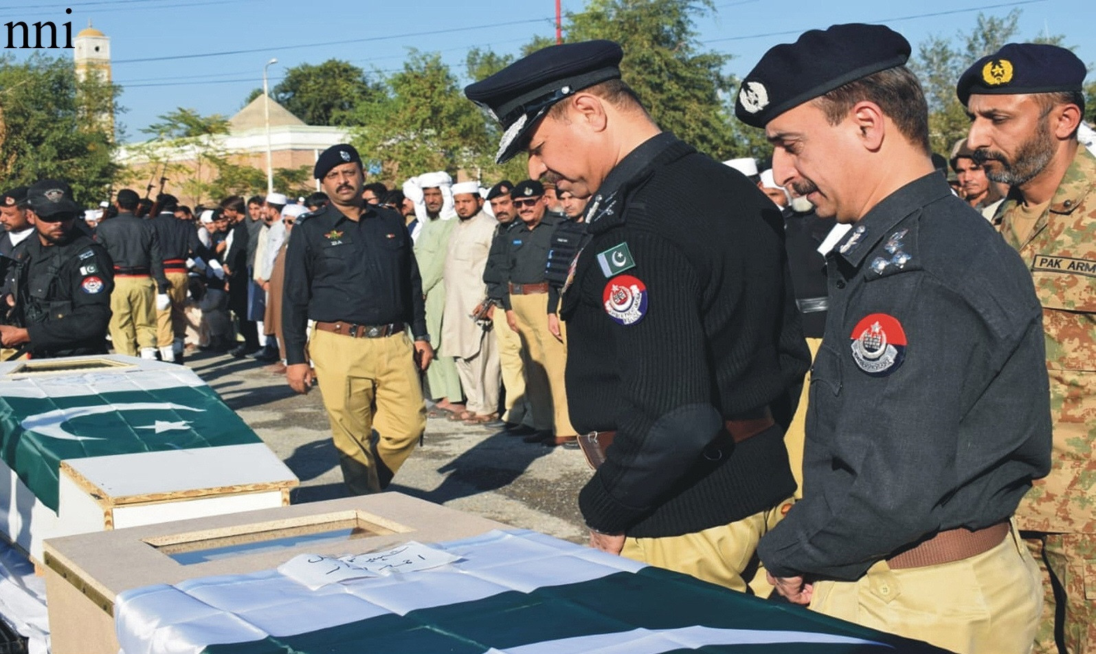 k p ig moazzam jah ansari files past the coffins of police officials martyred in a gun attack in lakki marwat on november 16 2022 photo nni file