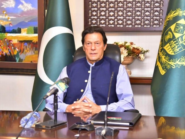 prime minister imran khan addressing at the covid action platform of world economic forum via video link at islamabad on may 20 2020 photo pid