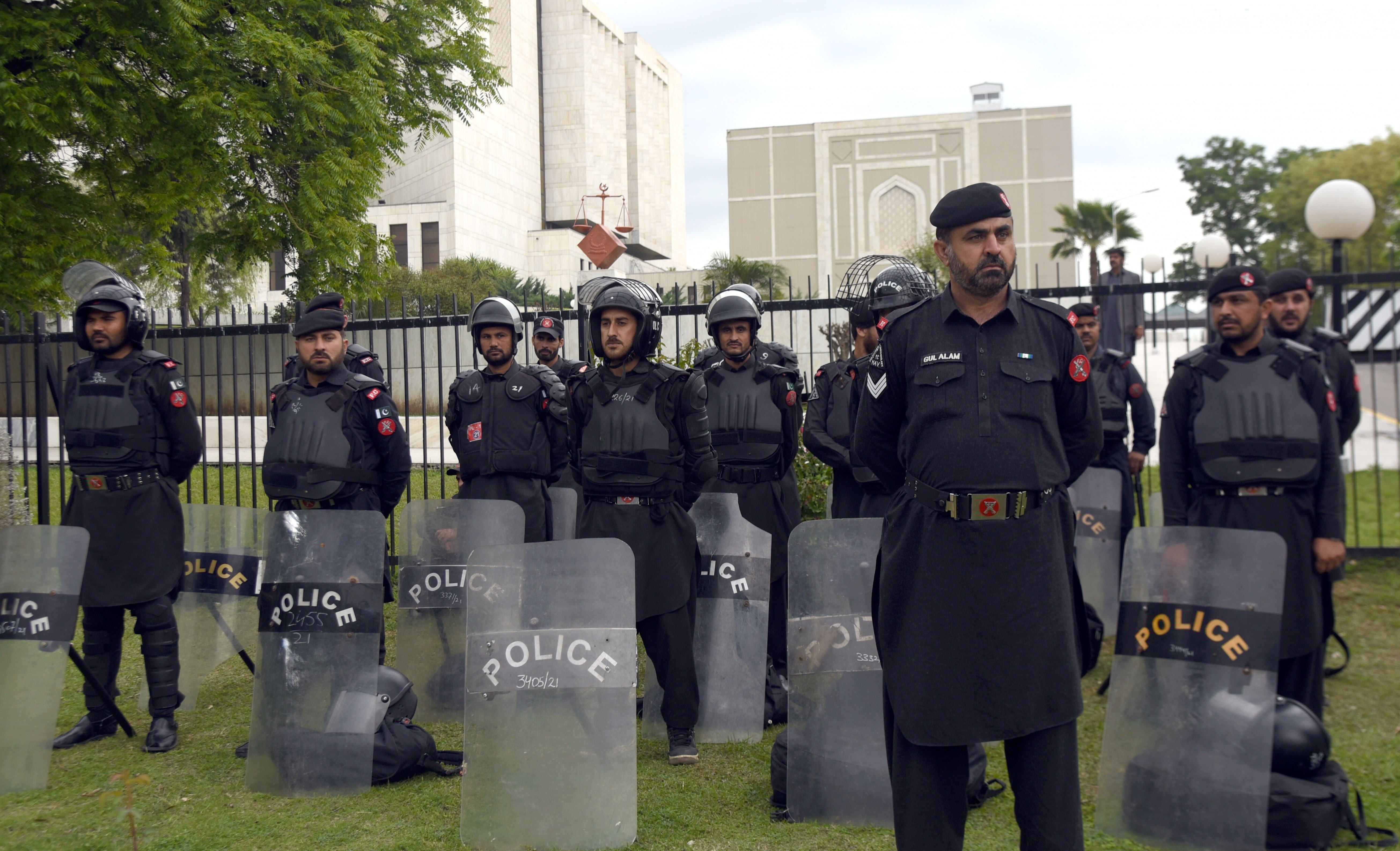 frontier constabulary personnel stand guard outside the supreme court during the hearing of the election suo motu case in islamabad photo online