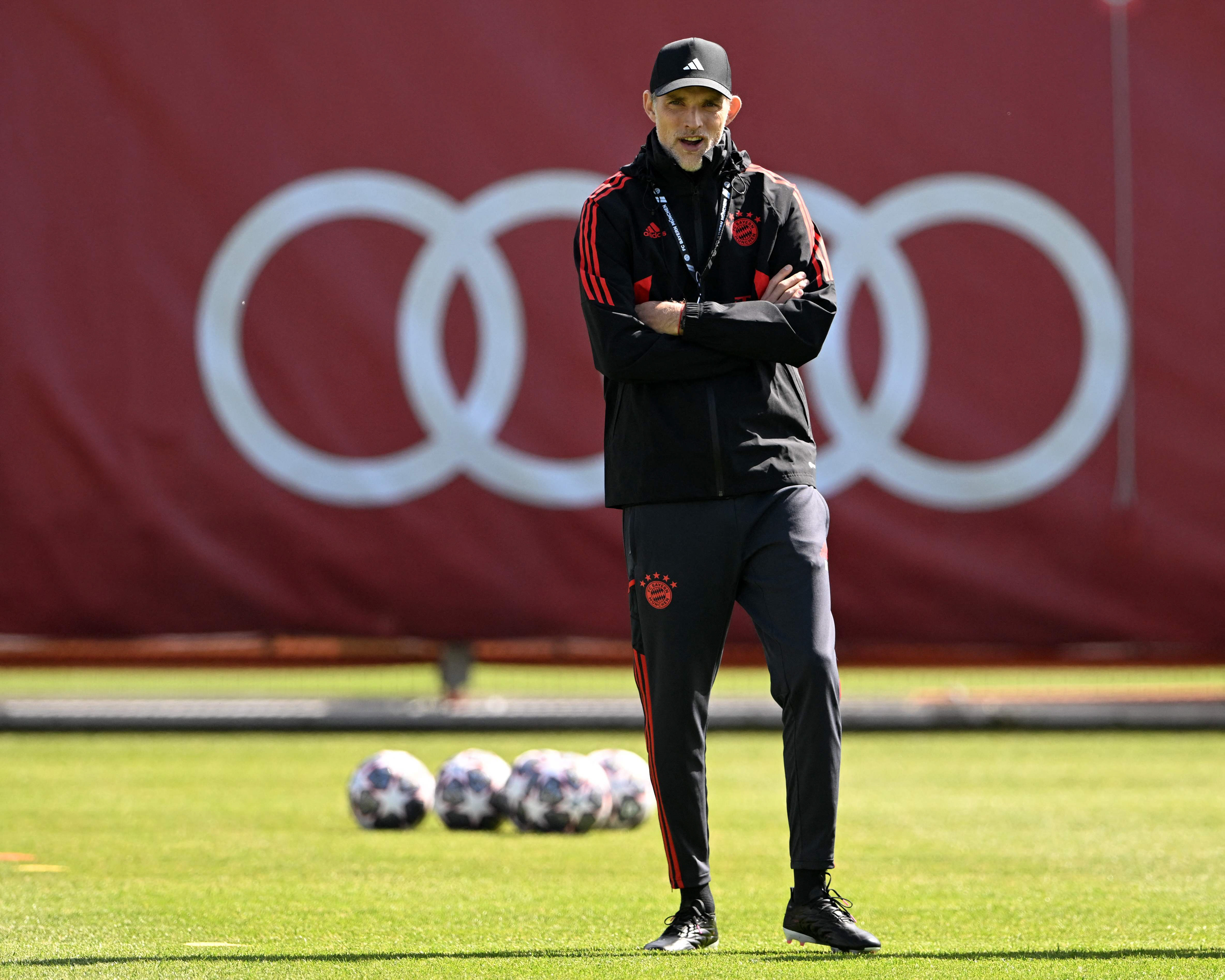 bayern munich head coach thomas tuchel attends the training session ahead of the champions league quarterfinal against manchester city photo christof stache afp