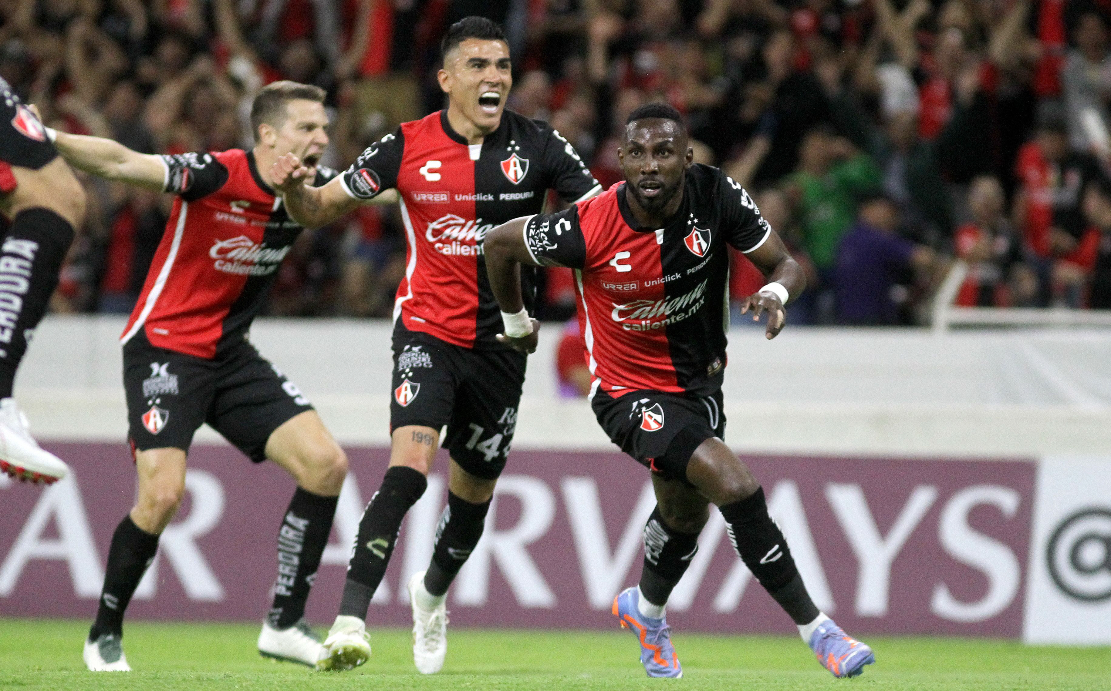 atlas colombian julian qui ones r celebrates his team s goal during the concacaf champions league quarterfinal second leg match at the jalisco stadium in guadalajara mexico photo ulises ruiz afp