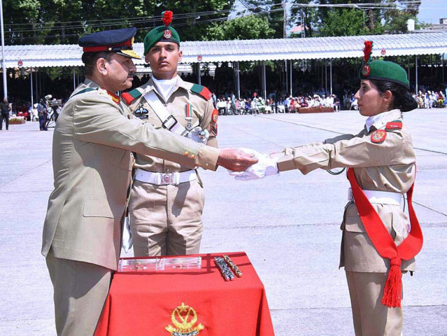 army chief general syed asim munir awards commandant s cane to course sergeant major fatima khalid at pma in kakul photo app army chief general syed asim munir awards commandant s cane to course sergeant major fatima khalid at pma in kakul photo app