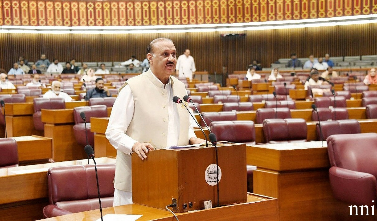 opposition leader raja riaz ahmad addresses the national assembly during the debate on budget in islamabad photo nni