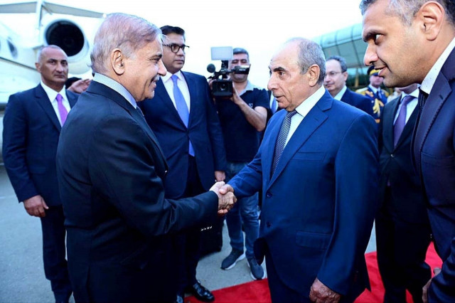 prime minister shehbaz sharif is welcomed by azeri deputy pm yagub eyyubov upon arrival in baku on a two day visit photo app prime minister shehbaz sharif is welcomed by azeri deputy pm yagub eyyubov upon arrival in baku on a two day visit photo app