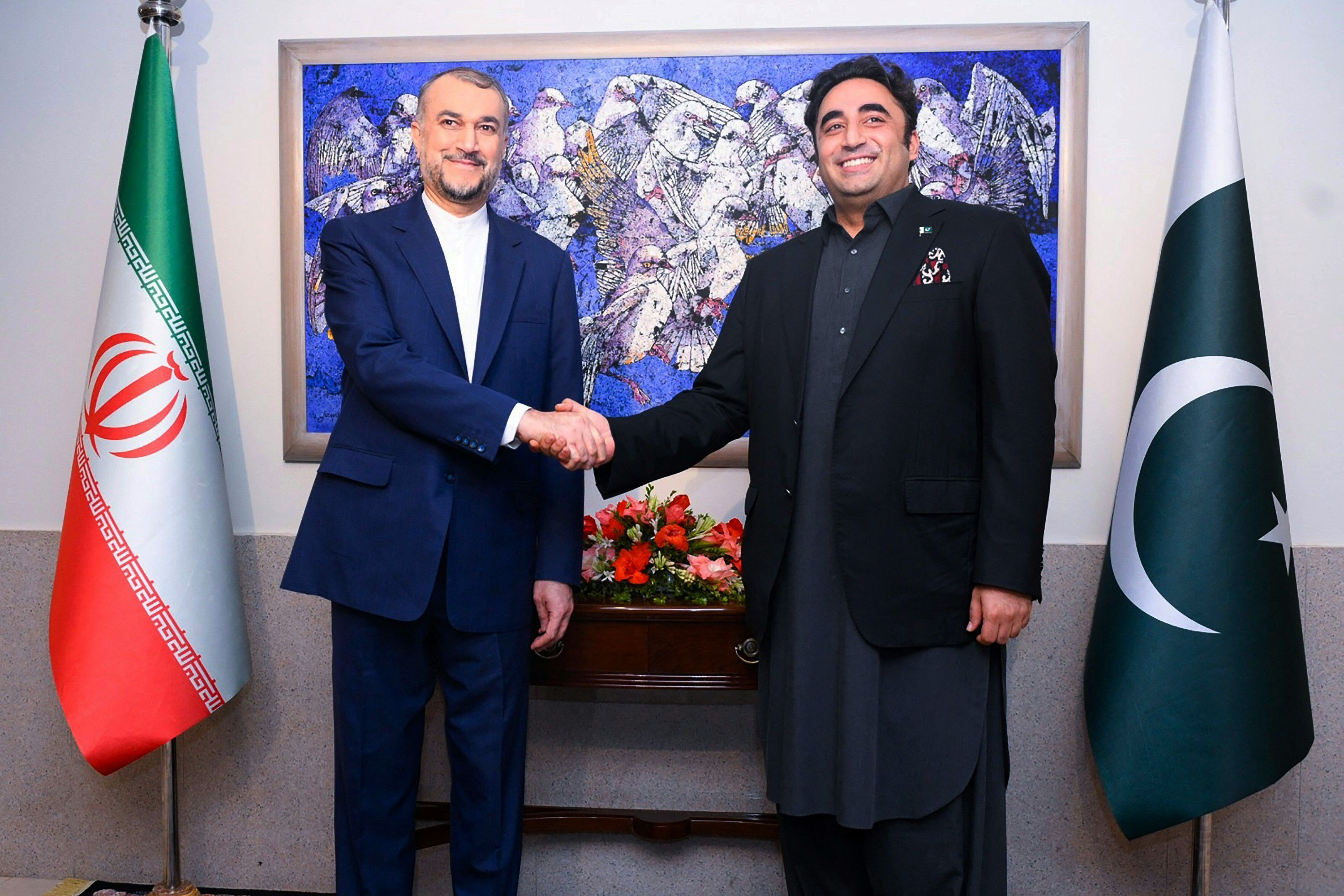 foreign minister bilawal bhutto zardari and his iranian counterpart hossein amirabdollahian shake hands during a meeting in islamabad photo afp