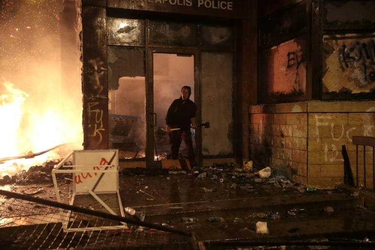 a police building went up in flames in minnesota during protests photo afp