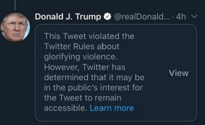 twitter hides trump s minneapolis tweet for glorifying violence