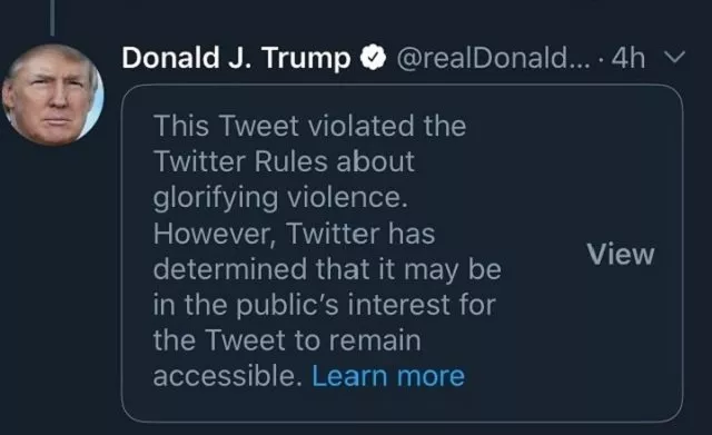 twitter hides trump s minneapolis tweet for glorifying violence twitter hides trump s minneapolis tweet for glorifying violence