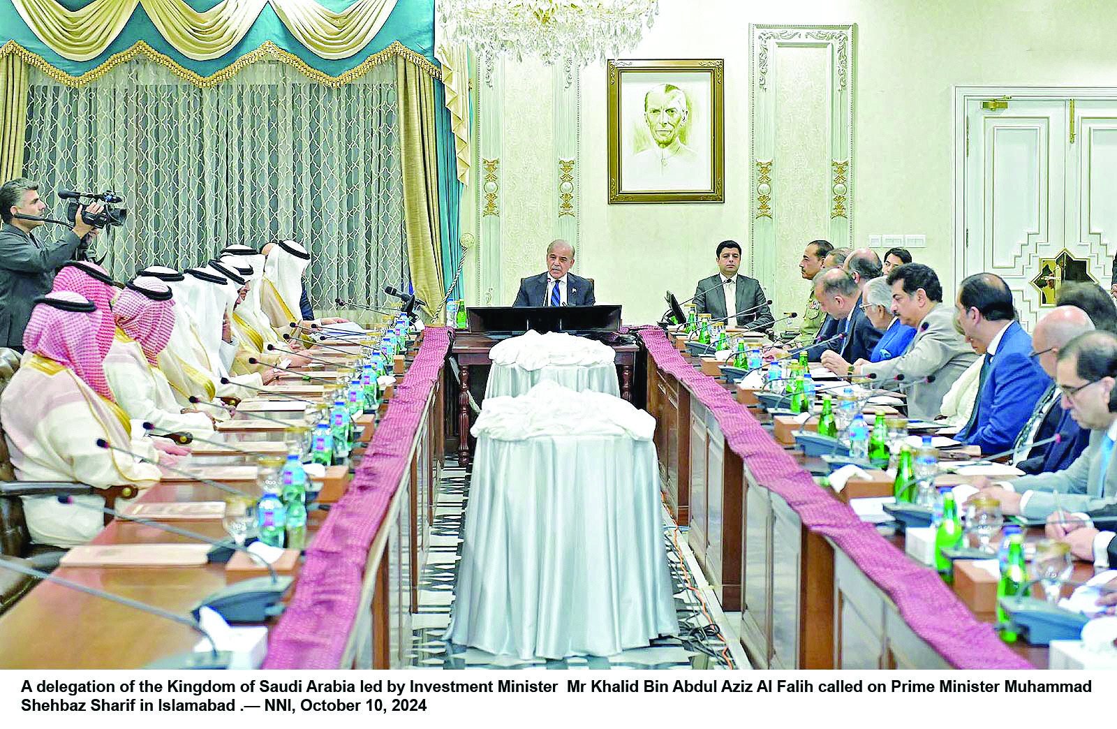 prime minister shehbaz sharif speaks with a saudi delegation led by investment minister khalid bin abdulaziz al falih in islamabad photo nni