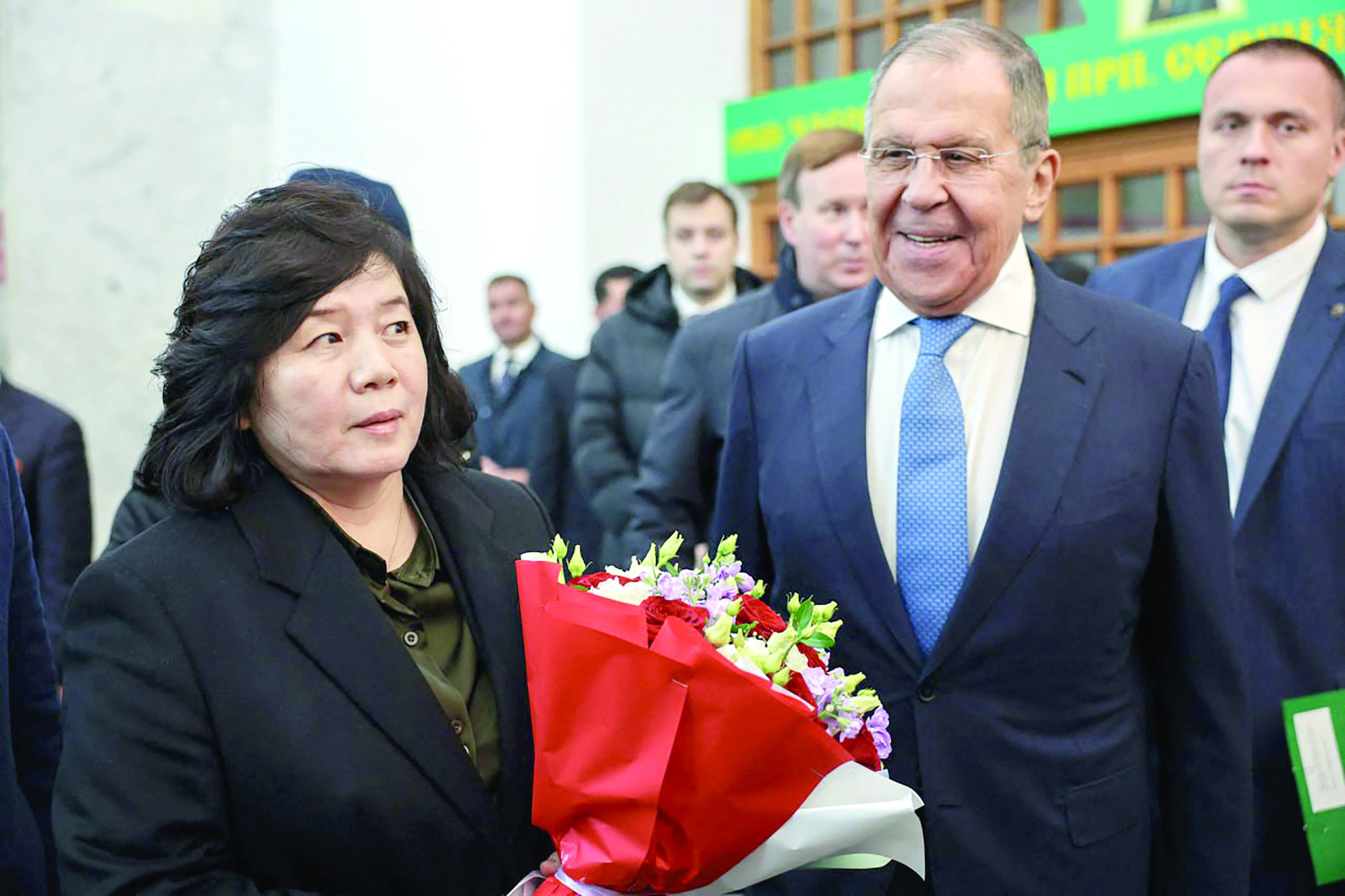 russian foreign minister sergei lavrov and north korean foreign minister choe son hui attend a ceremony unveiling a memorial plaque dedicated to kim il sung s visit to the ussr in 1949 at moscow s yaroslavsky railway station photo afp