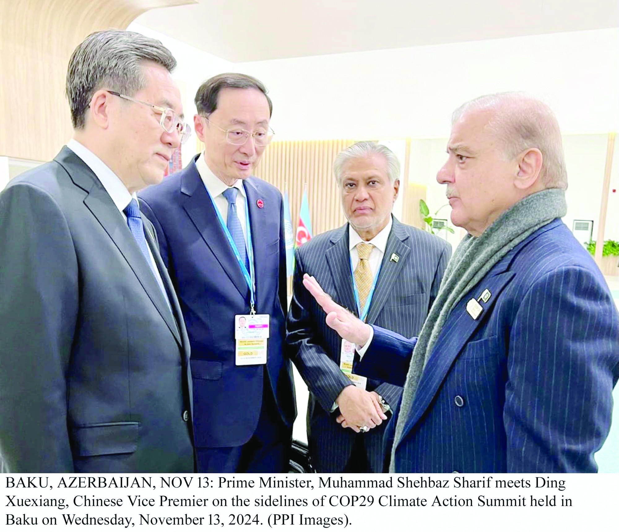 prime minister shehbaz sharif meets with chinese vice premier ding xuexiang on the sidelines of the cop 29 climate action summit in baku photo app