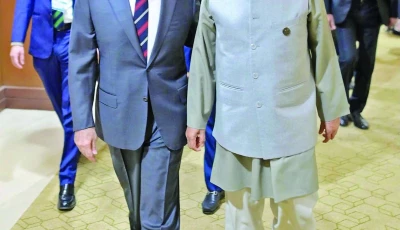 pm shehbaz sharif walks with bangladesh chief adviser dr muhammad yunis during a meeting on the sidelines of the d 8 summit in cairo photo nni