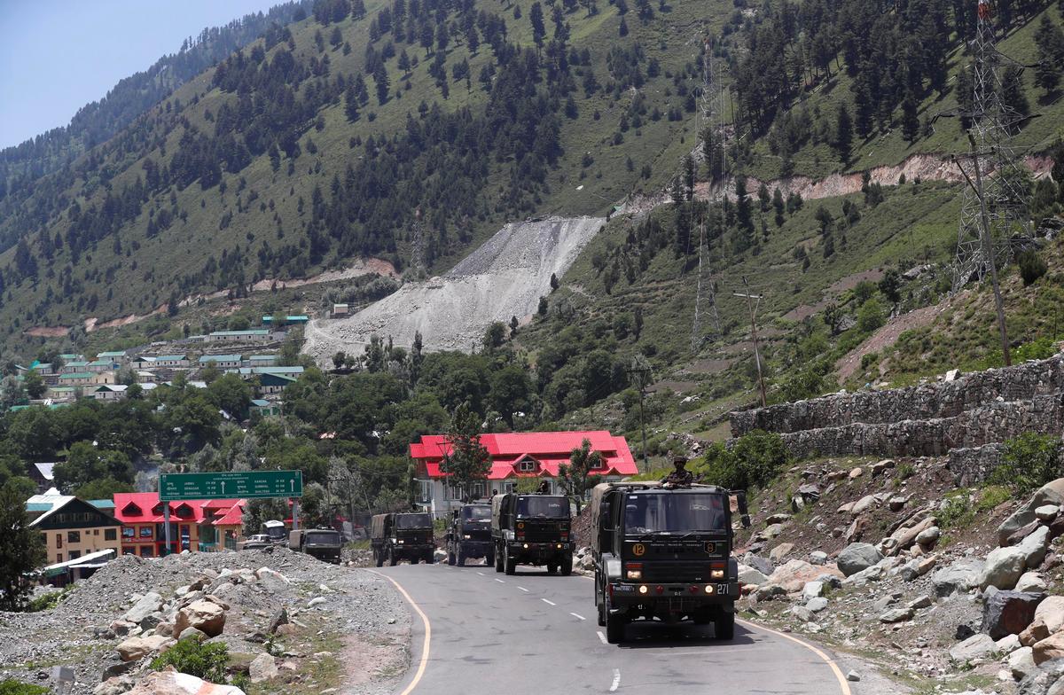 indian army trucks move along a highway leading to ladakh at gagangeer in kashmir 039 s ganderbal district pjoto reuters