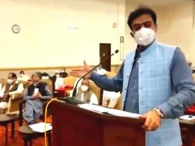 opposition leader in punjab assembly hamza shehbaz addresses budget session photo express