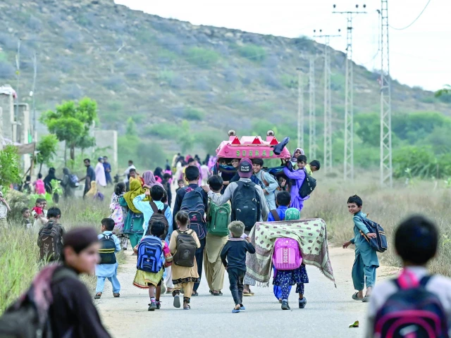 students go back to their home from a community school in abdullah goth village on the outskirts of karachi photo afp students go back to their home from a community school in abdullah goth village on the outskirts of karachi photo afp