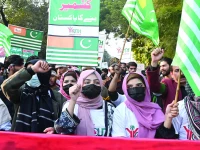 student activists display placards during a rally to mark kashmir solidarity day in lahore photo afp