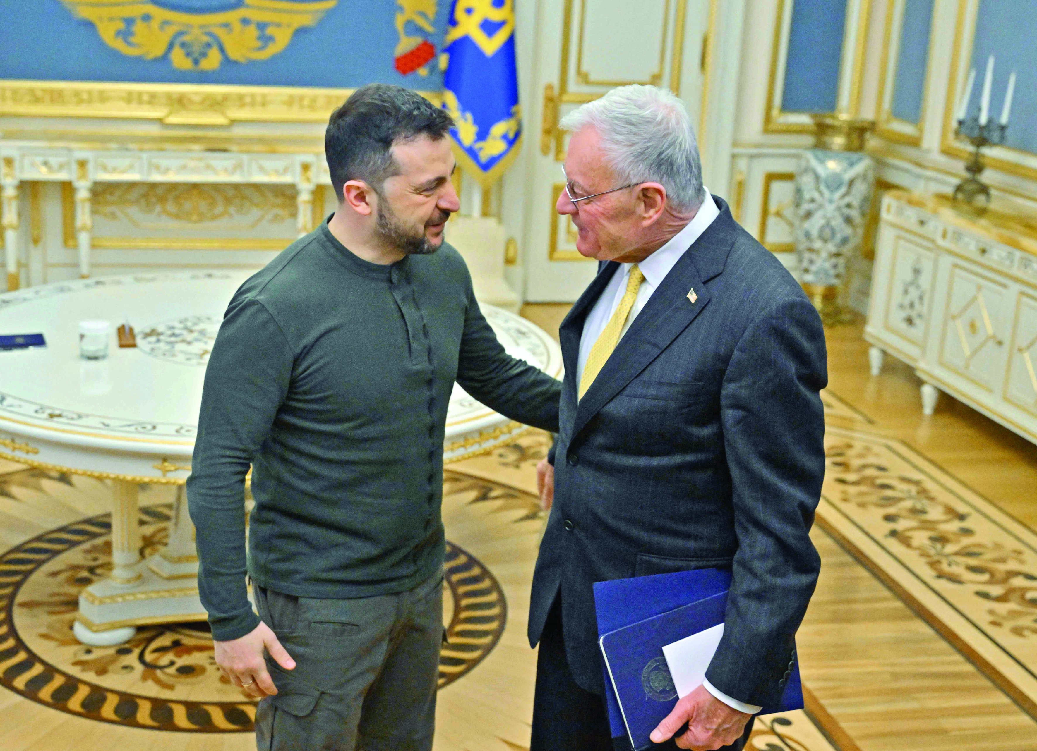 ukraine s president volodymyr zelensky l greets us special envoy for ukraine keith kellogg at his office in kyiv photo afp