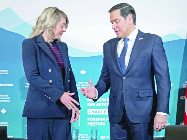 canadian foreign minister melanie joly and us secretary of state marco rubio hold a meeting on the sidelines of the g7 foreign ministers meeting in la malbaie quebec photo afp canadian foreign minister melanie joly and us secretary of state marco rubio hold a meeting on the sidelines of the g7 foreign ministers meeting in la malbaie quebec photo afp