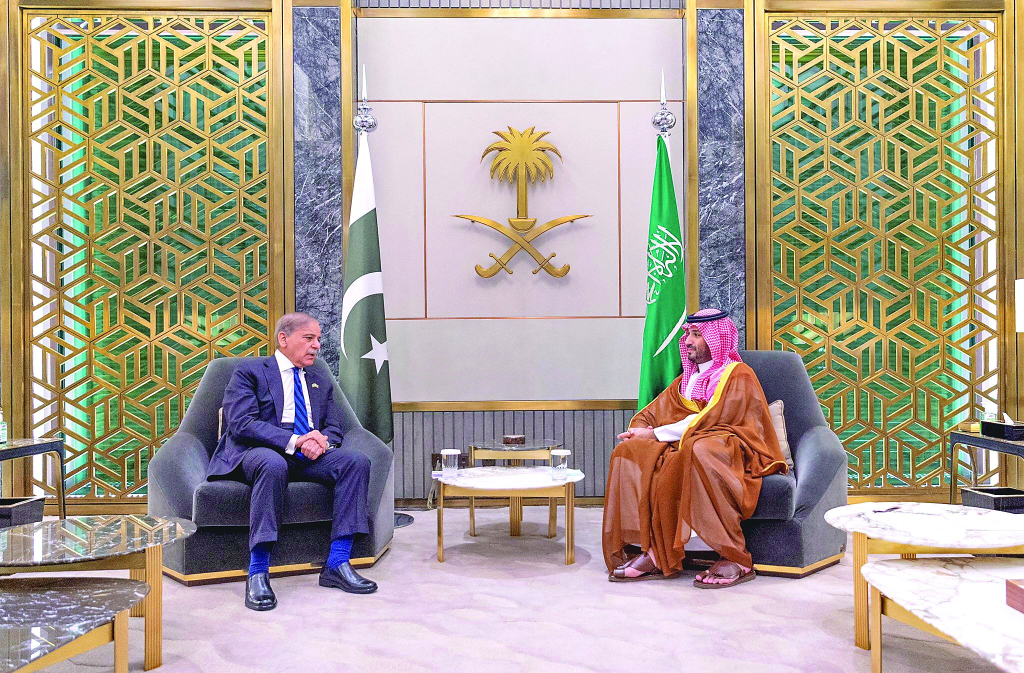 diplomacy prime minister shehbaz sharif meets saudi arabia crown prince mohammed bin salman in jeddah photo reuters in jeddah photo reuters